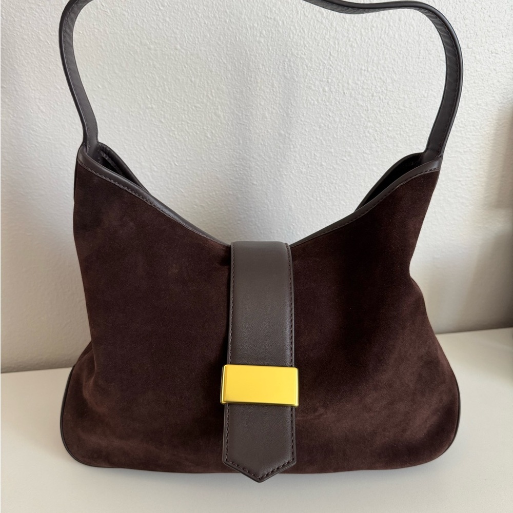 J. Crew Dark Brown Suede Hobo Bag with Gold Detail